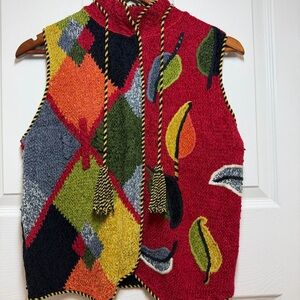 90s Colorful Boho Leafy Knit Vest with Tassels